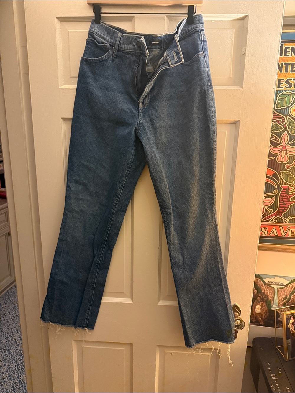 Express 90s boot high rise raw hem Jeans— 14 LONG